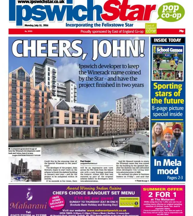 Front page of Ipswich Star