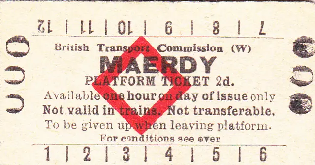 British Transport Commission Maerdy platform ticket