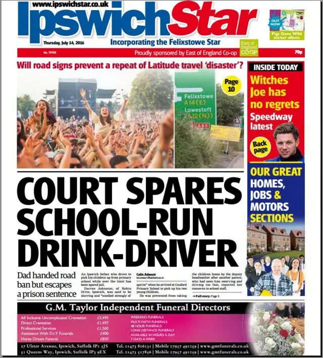 Front page of Ipswich Star