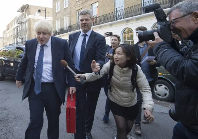 Newly appointed Foreign Secretary Boris Johnson leaves his home in north London, as Prime Minister Theresa May prepared to put the finishing touches to her top team