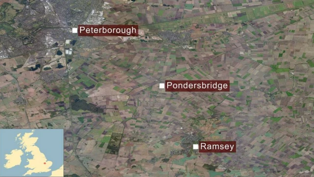 Map showing Pondersbridge and Ramsey