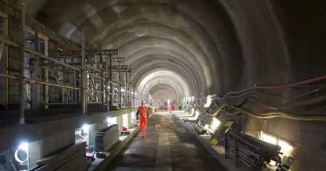 Workman in Crossrail tunnel