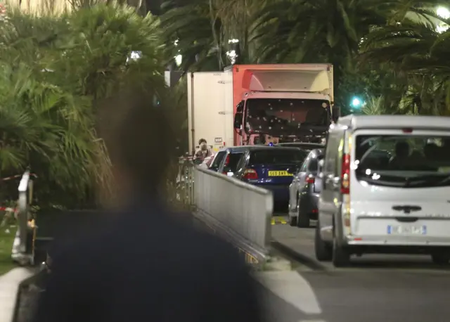 Police by lorry used in the attack in Nice