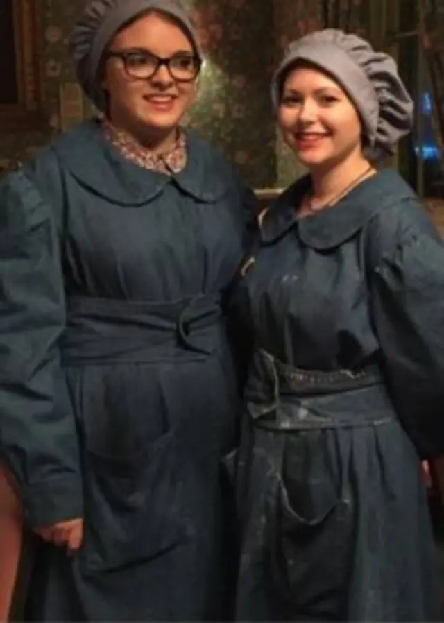 Actors dressed as Munitionettes