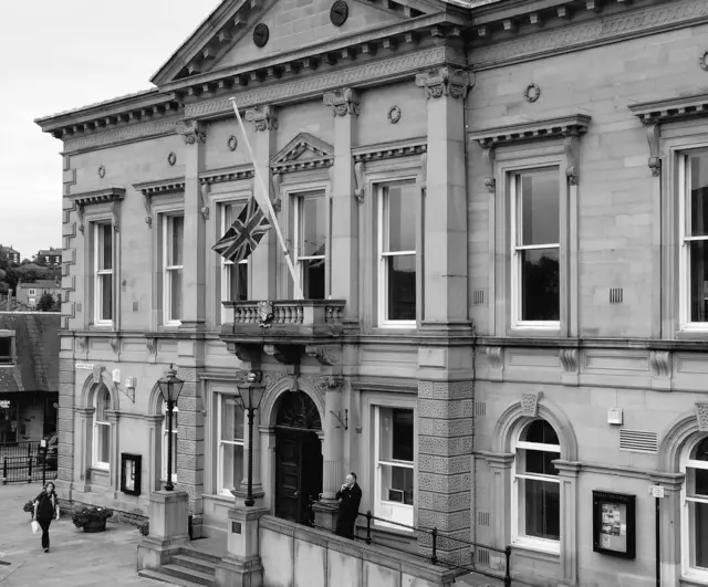 Batley town hall flag at half mast