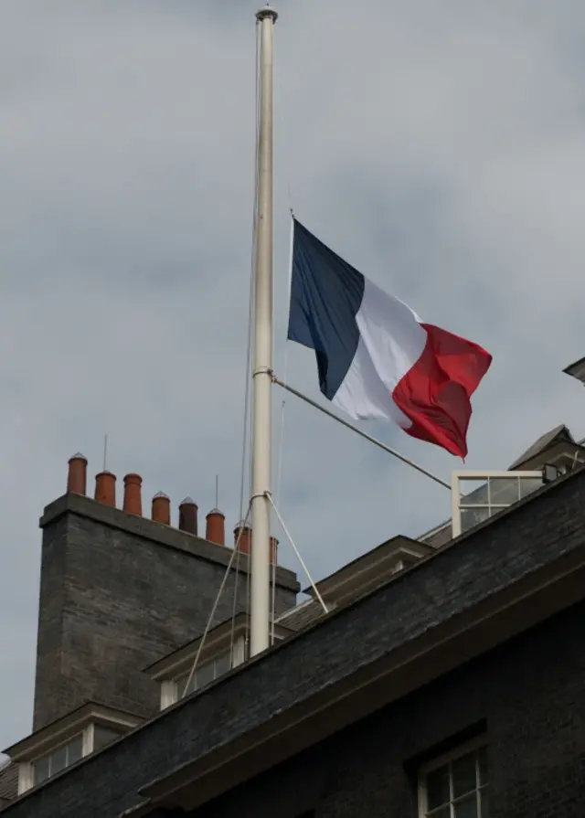 The tricolour flying at half mast over Downing Street