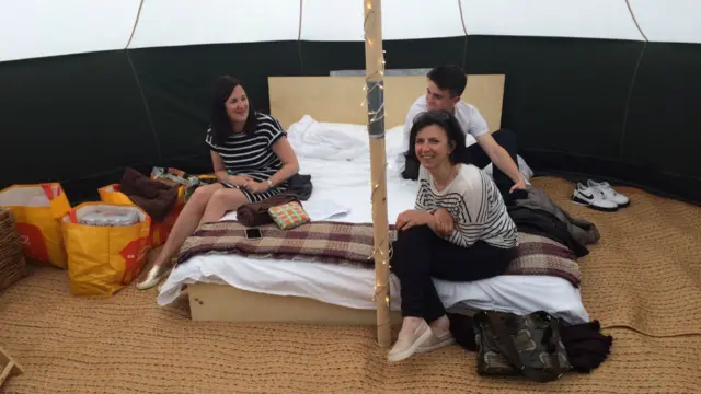 Martin family inside tent