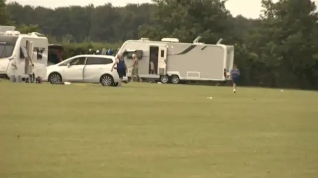 Travellers on Bottisham Village College grounds