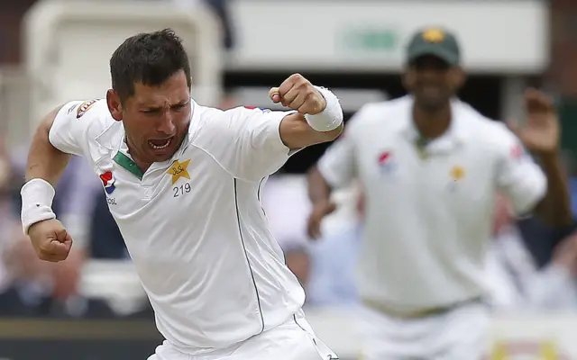 Yasir Shah celebrates