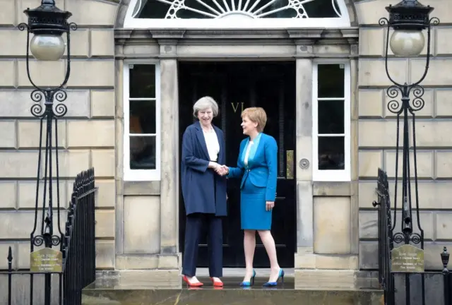 Theresa May and Nicola Sturgeon outside Bute House