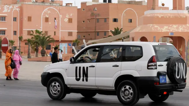 A United Nations car drives past the Mechouar square on May 14, 2013 in Laayoune, the capital of Moroccan-controlled Western Sahara.