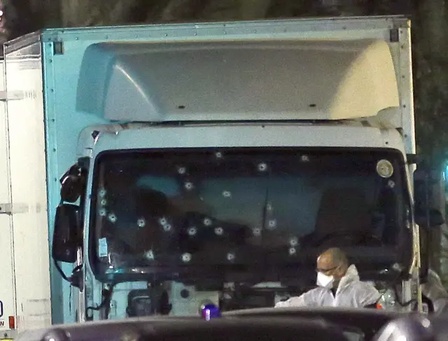 Bullet holes in lorry used in the attack