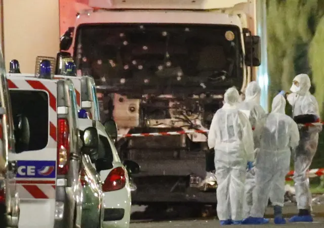 Police attend the scene in France