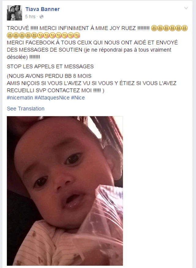 Facebook post - shows baby's face