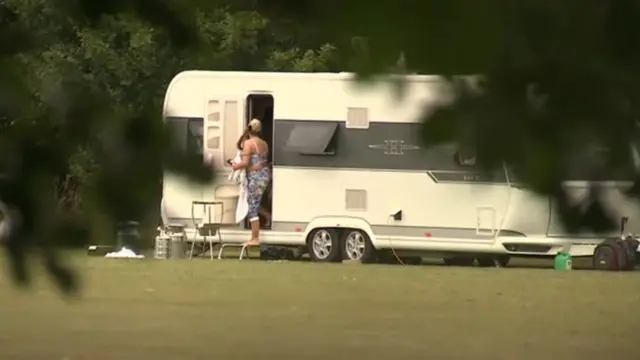 Travellers on Bottisham Village College grounds