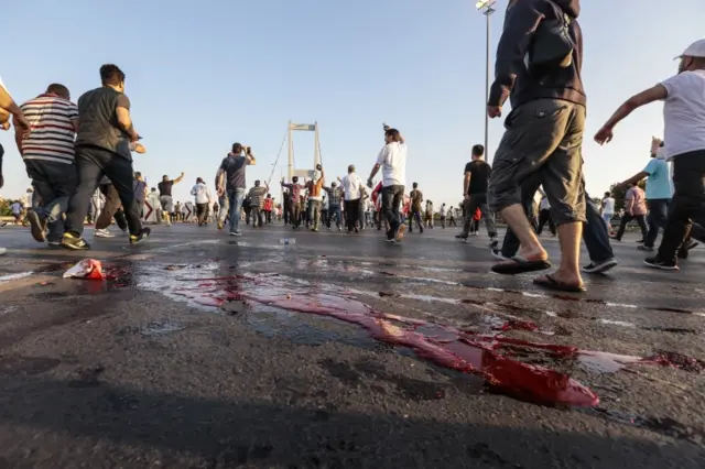 Blood is seen on the ground on Bosphorus bridge