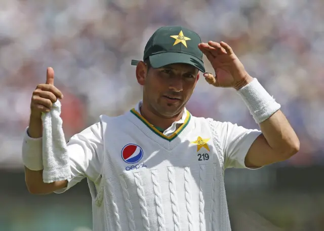 Yasir Shah gestures on day three