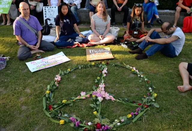 Members of CND protest outside Parliament about Trident