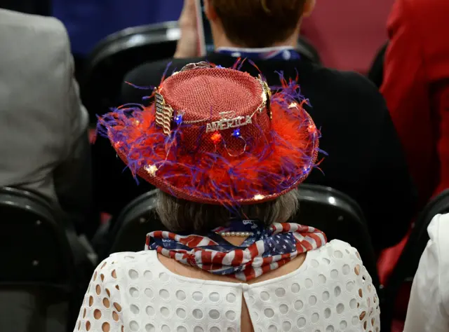 A member of the Florida delegation sits on the convention floor.