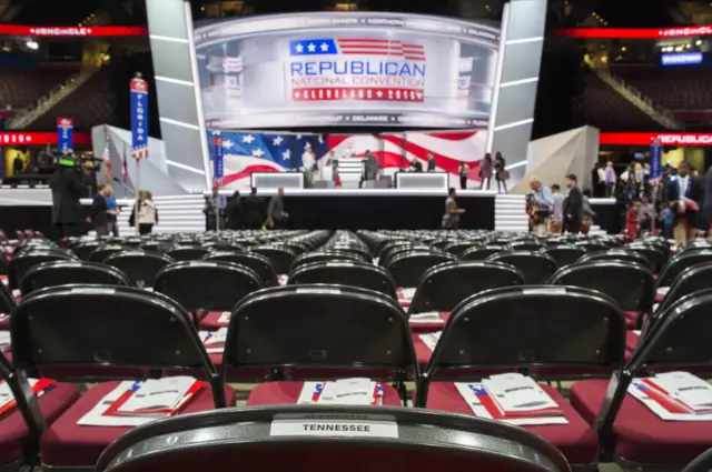 Empty seats are seen before the opening of the Republican National Convention at the Quick Loans Arena in Cleveland.