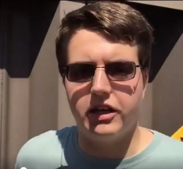 An Anti-Trump protester outside of the convention