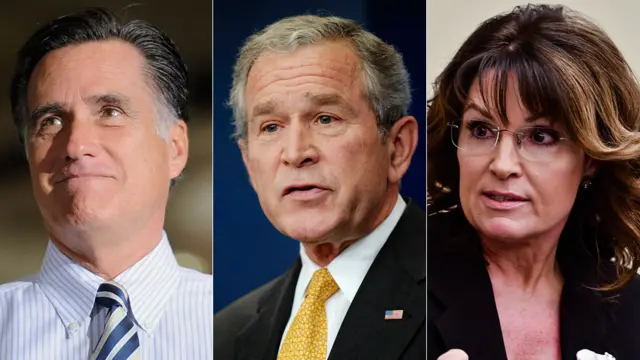 Mitt Romney, George W Bush, Sarah Palin