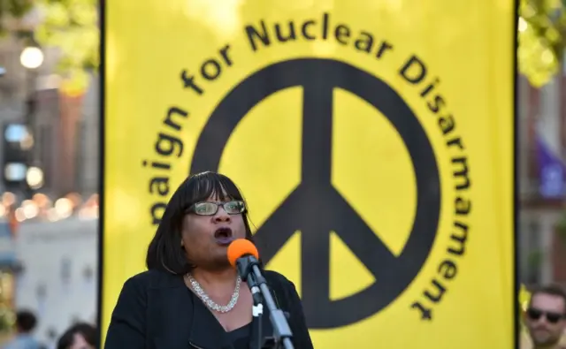 Veteran Labour MP Diane Abbott addresses protesters