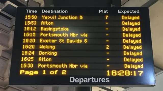 Delayed notice board at Waterloo