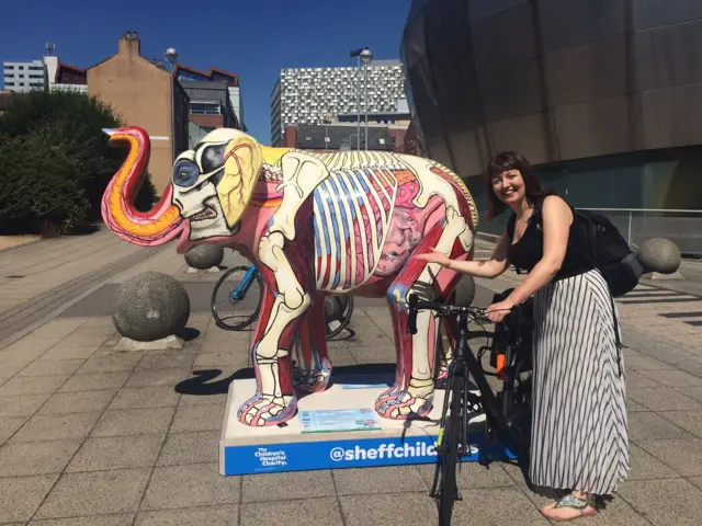 Kat Harbourne with one of Sheffield's Herd of Elephants