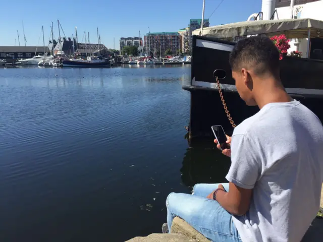 Playing Pokemon on the waterfront