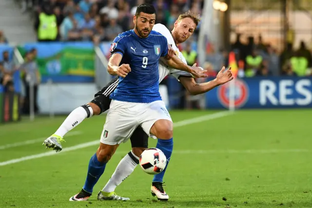 Benedikt Howedes challenges Graziano Pelle