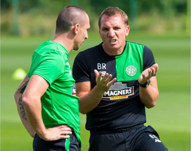 Scott Brown and manager Brendan Rodgers