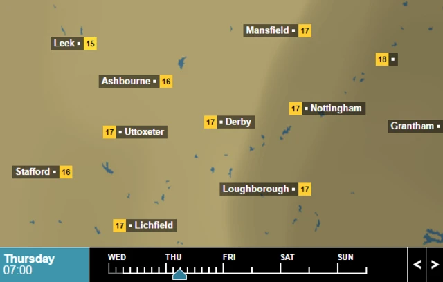Weather temperatures for 7am on Thursday July 21