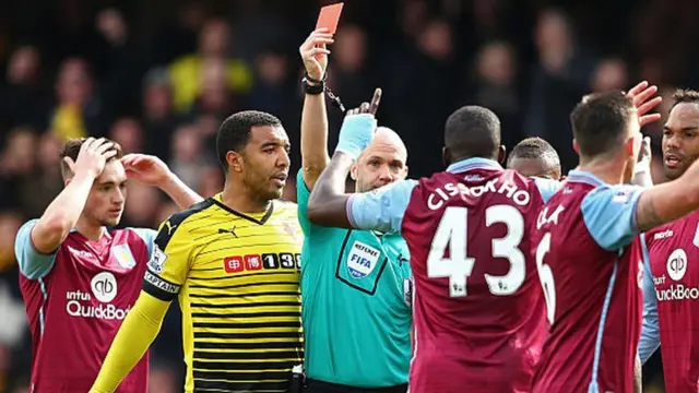 red card shown in Aston Villa v Watford