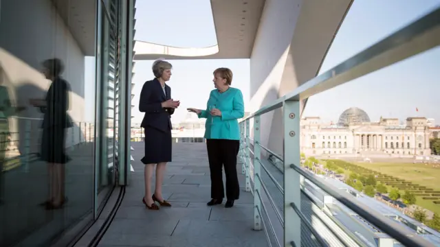 Angela Merkel and Theresa May at the Chancellery in Berlin