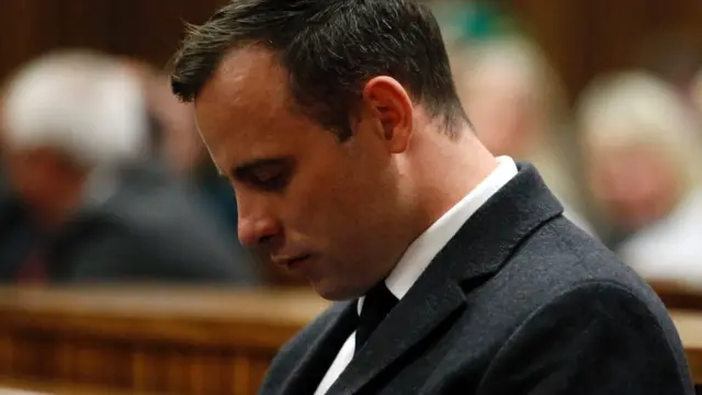 Paralympian athlete Oscar Pistorius accused of the murder of his girlfriend Reeva Steenkamp during hearing at the High Court in Pretoria, on 6 July