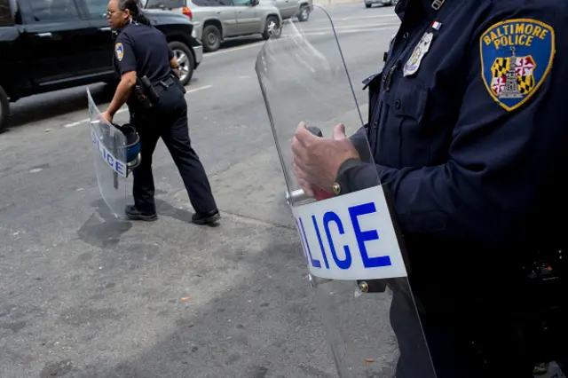 Baltimore Police patrol during a Black Lives Matter protest