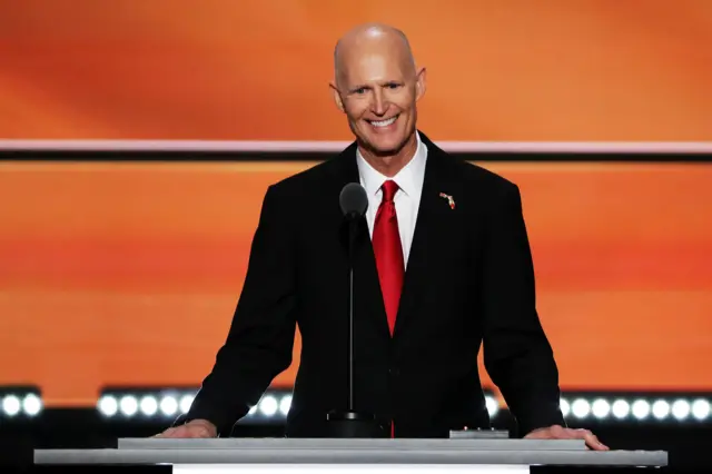 Florida Governor Rick Scott delivers a speech on the third day of the Republican National Convention.