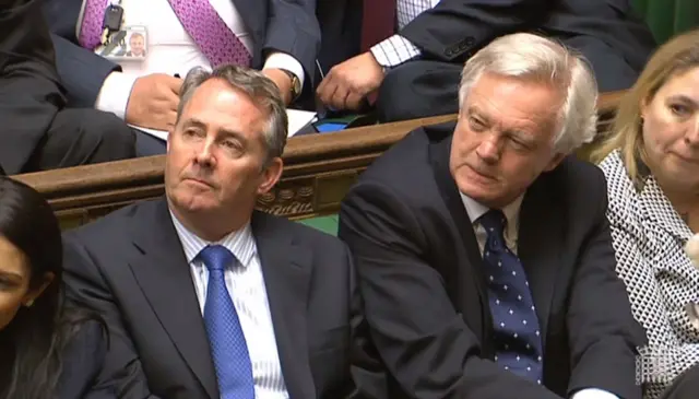 International Trade Secretary Liam Fox (left) and Brexit Secretary David Davis listen during Prime Minister"s Questions