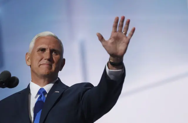 Republican vice presidential nominee, Indiana Governor Mike Pence speaks at the Republican National Convention.