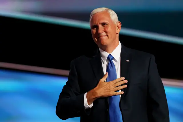 Republican Vice Presidential candidate Mike Pence delivers his speech in Cleveland.