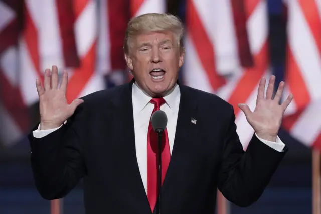 Republican Presidential Candidate Donald Trump, speaks during the final day of the Republican National Convention.