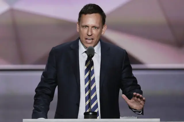 Entrepreneur Peter Thiel speaks during the final day of the Republican National Convention.