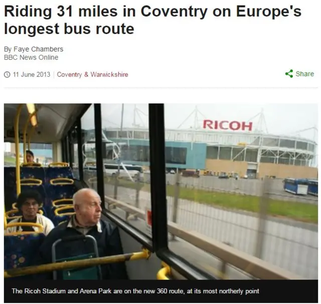 BBC webpage with feature on bus route