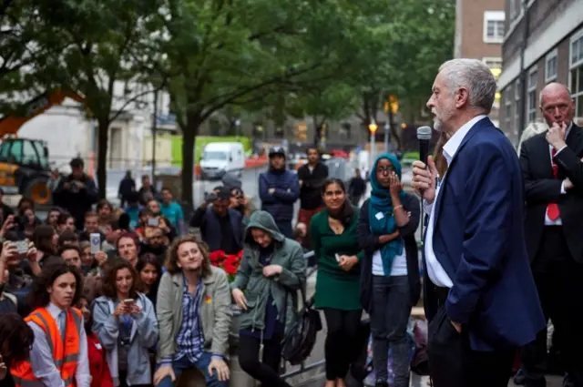 Jeremy Corbyn addresses supporters in June