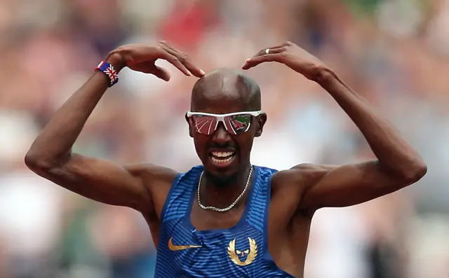 Mo Farah celebrates