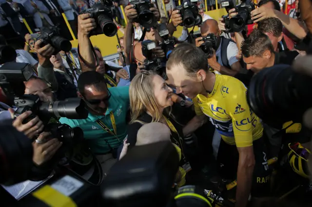 Chris Froome with is wife after the race