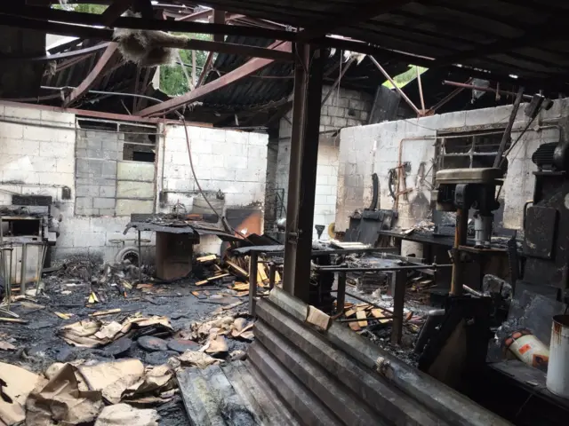 Inside the factory showing the fire damage