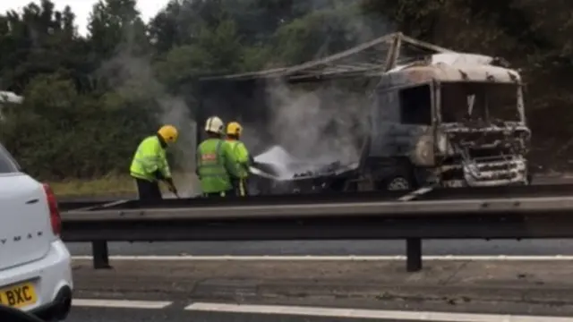 The lorry that was on fire