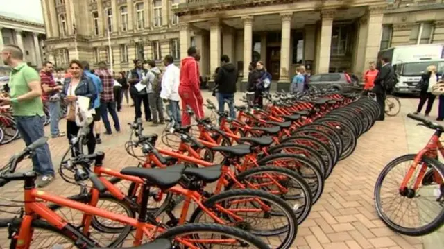 Bikes due to be given away by the city council in Victoria Square in 2015